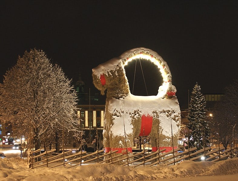 Each year in Gavle, Sweden, the straw goat known as Gavlebocken is erected in the main square.