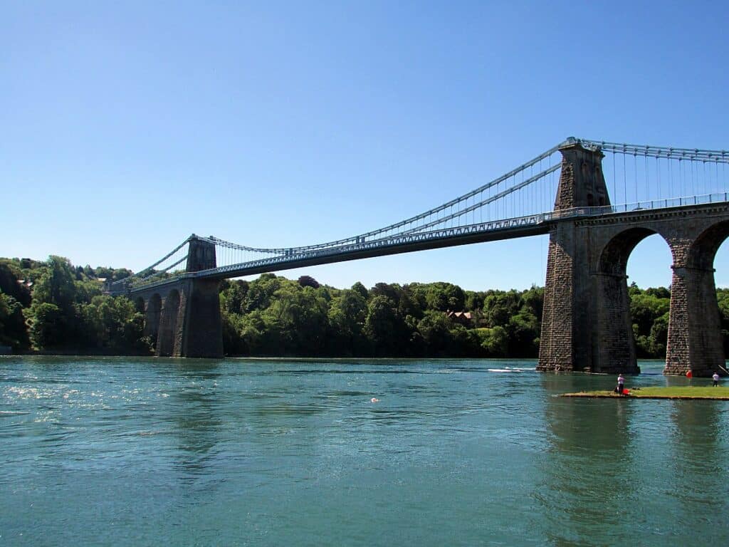 Menai Suspension bridge is a landmark spanning 176 m.