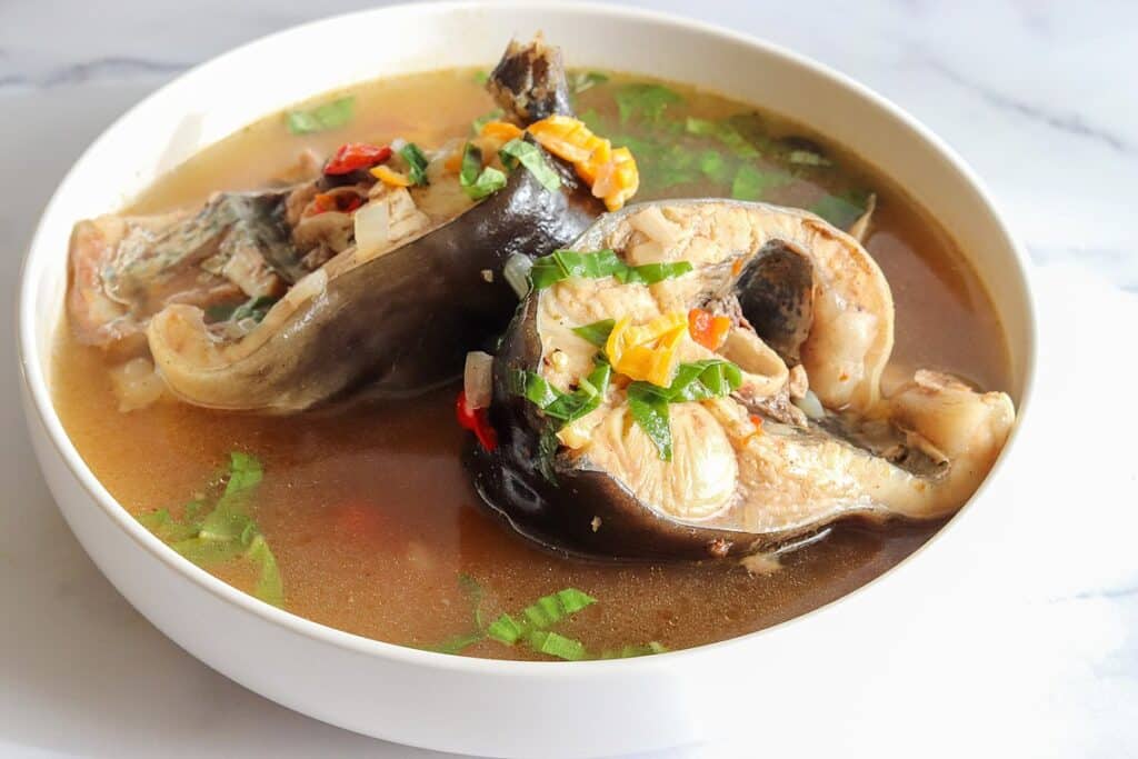 A bowl of catfish pepper soup.