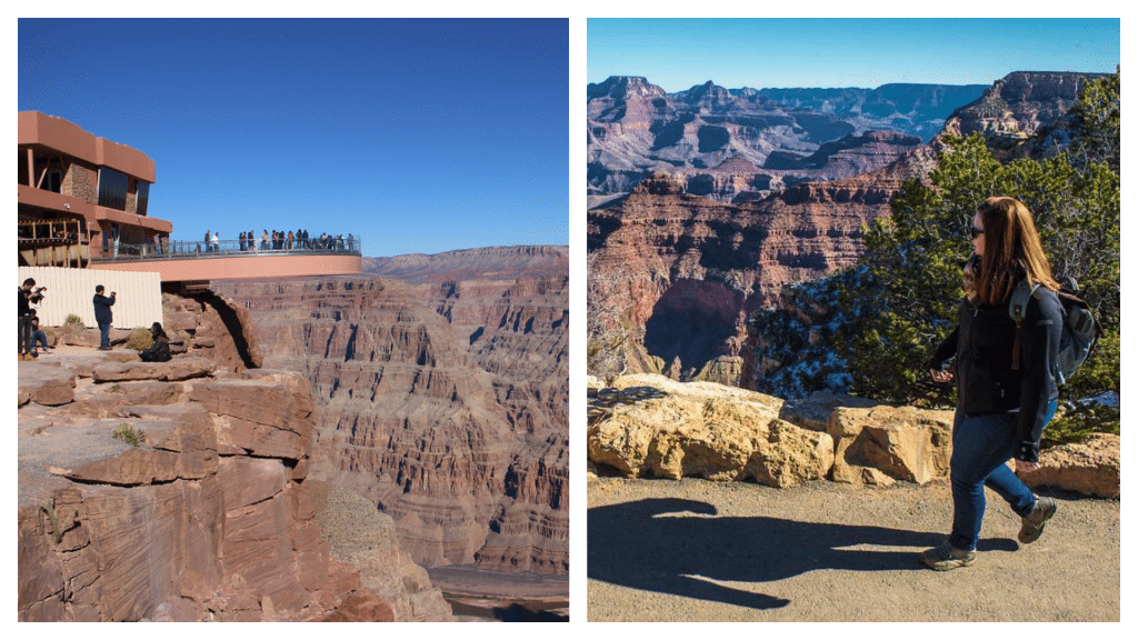 Collage of Grand Canyon West and Grand Canyon South Rim.