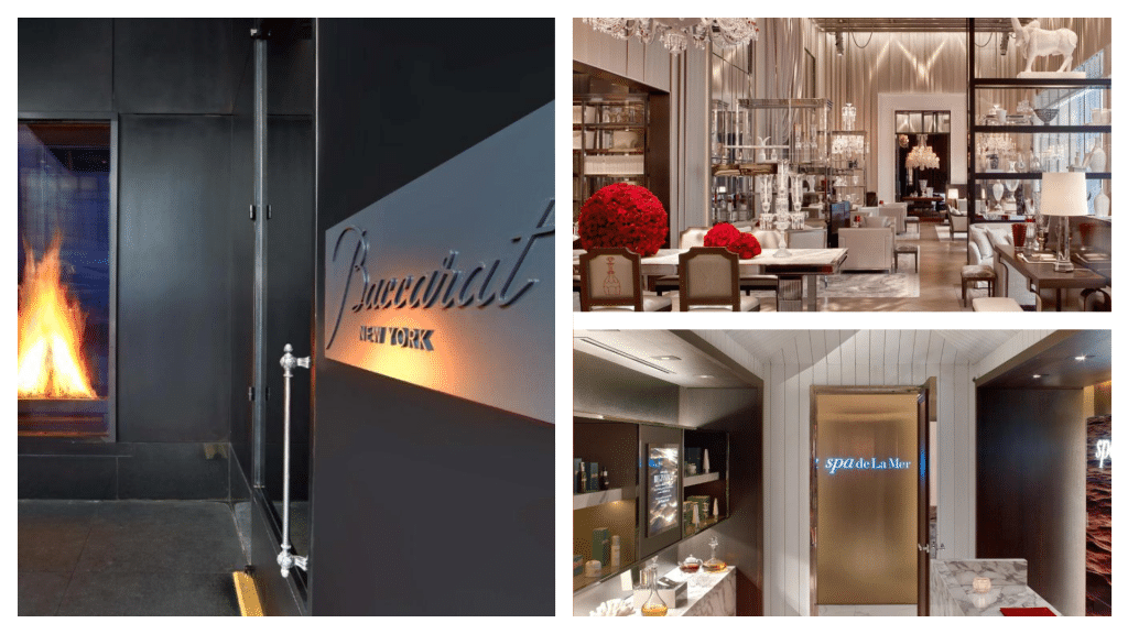 Beautiful collage pictures of Baccarat Hotel, New York. One of the best luxury spa hotels in New York.